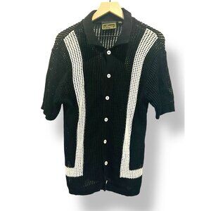 Massive Luxury Edition Mens Sweater S Black White Crochet Knit Polo Shirt Button